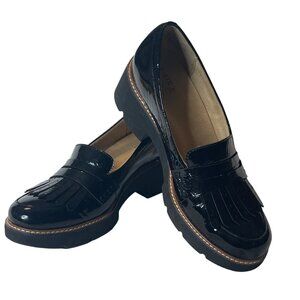 Naturalizer Darcy Loafers Black Patent Leather Platform Fringe Chunky Sole 9.5M
